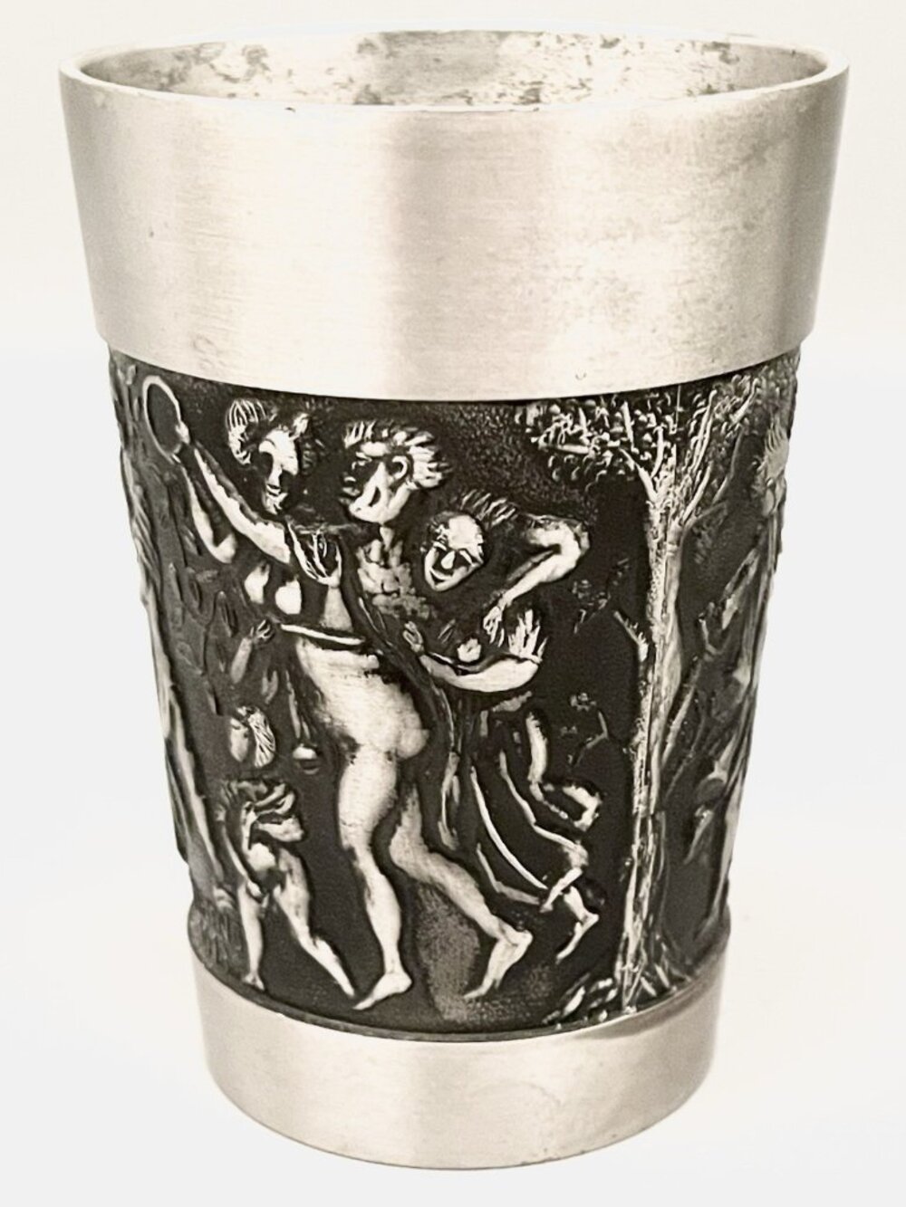Vintage German Pewter Wine Tumbler High Relief Roman God of Wine Rubens 1618